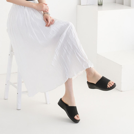 [GIRLS GOOB] Women's Comfortable Wedge Sandal Platform Slip-On Shoes, Fabric + Glitter - Made in KOREA